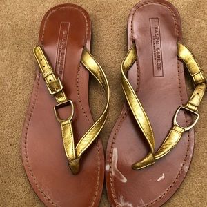 Gold Thong Sandal with Stirrup Belted Hardware
